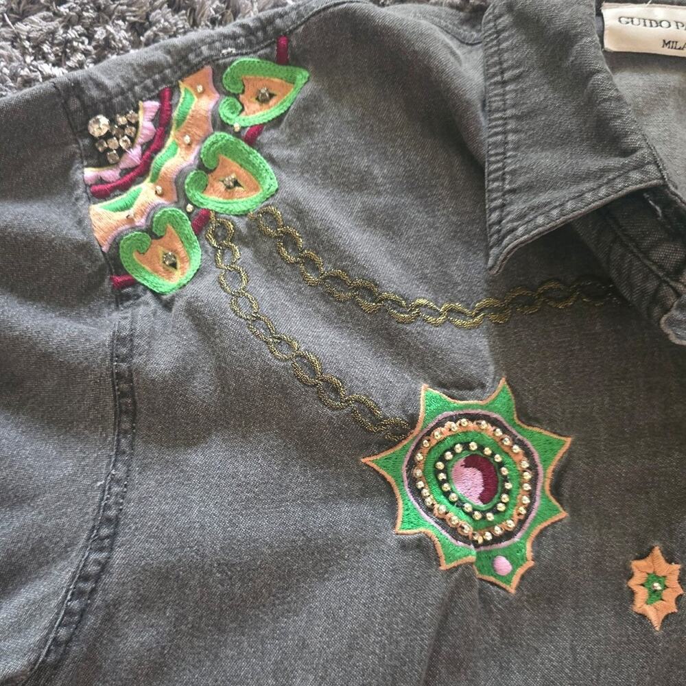 Guido Pasquali Milano black embellished denim button down shirt NO TAG/M! - Picture 5 of 6